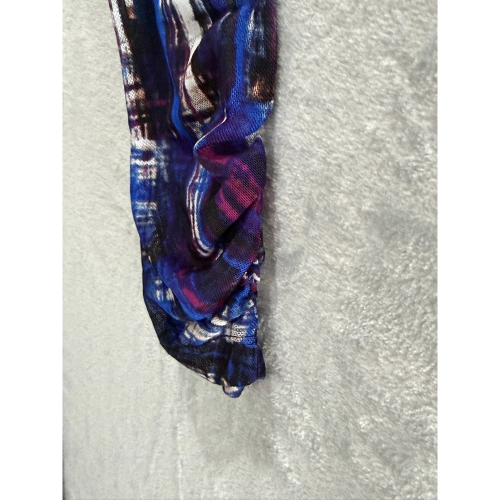 DKNY Mesh Midi Dress Womens Blue Abstract Ruched Long Sleeve 4 NWT - Picture 8 of 11